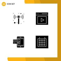 Pack of 4 Modern Solid Glyphs Signs and Symbols for Web Print Media such as technology bank communication user card Editable Vector Design Elements