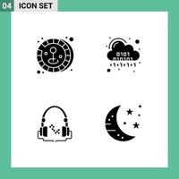 Modern Set of 4 Solid Glyphs and symbols such as coin music binary digital handfree Editable Vector Design Elements