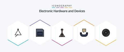 paquete de iconos de 25 dispositivos de línea completa que incluye dj. SMS. audio. teléfono. sonido vector