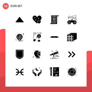 Group of 16 Modern Solid Glyphs Set for controller pad small game world Editable Vector Design Elements