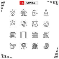 Pack of 16 creative Outlines of password finger progress technology plug Editable Vector Design Elements