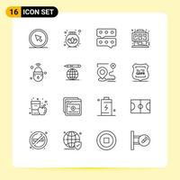 Group of 16 Modern Outlines Set for iot console bubble joystick gaming Editable Vector Design Elements