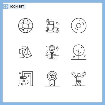 User Interface Pack of 9 Basic Outlines of parking machine cafe triangle model Editable Vector Design Elements