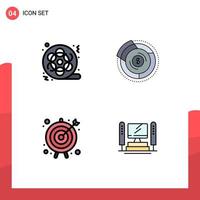 Modern Set of 4 Filledline Flat Colors Pictograph of film graph video budget goal Editable Vector Design Elements