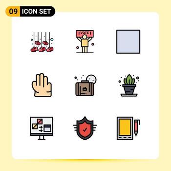 conjunto de colores planos de línea de relleno de interfaz móvil de 9 pictogramas de elementos de diseño de vector editables de verano de playa de parada de hogar de estante