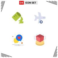 Modern Set of 4 Flat Icons and symbols such as glass heart flight take romance Editable Vector Design Elements