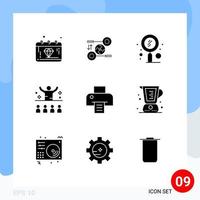 Universal Icon Symbols Group of 9 Modern Solid Glyphs of lecture communication marketing zoom search Editable Vector Design Elements