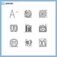 9 User Interface Outline Pack of modern Signs and Symbols of office safe box generate safe box Editable Vector Design Elements