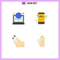 4 iconos planos universales establecidos para aplicaciones web y móviles globo gesto mundo móvil apretar elementos de diseño vectorial editables vector