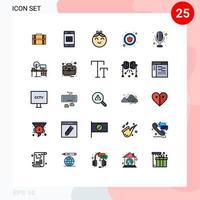 grupo de 25 signos y símbolos de colores planos de línea rellena para elementos de diseño vectorial editables de niña de comida celular saludable de micrófono vector