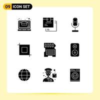 9 User Interface Solid Glyph Pack of modern Signs and Symbols of memory card audio transform crop Editable Vector Design Elements