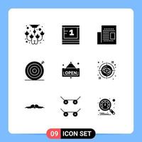 9 Thematic Vector Solid Glyphs and Editable Symbols of board target article marketing creative Editable Vector Design Elements