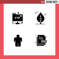 Mobile Interface Solid Glyph Set of 4 Pictograms of account creative leaf man document Editable Vector Design Elements