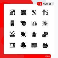 Pack of 16 Modern Solid Glyphs Signs and Symbols for Web Print Media such as bank water arrow slider up right Editable Vector Design Elements