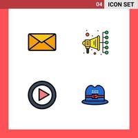 User Interface Pack of 4 Basic Filledline Flat Colors of mail media interface digital marketing cap Editable Vector Design Elements