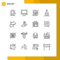 16 Universal Outlines Set for Web and Mobile Applications pipe star target christmas strategy Editable Vector Design Elements
