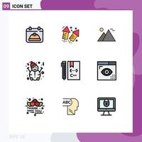 Mobile Interface Filledline Flat Color Set of 9 Pictograms of code snowman egypt snow sun Editable Vector Design Elements