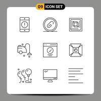 9 Universal Outlines Set for Web and Mobile Applications cleaning clean file processor cpu Editable Vector Design Elements