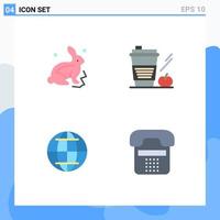 Pack of 4 creative Flat Icons of bunny globe nature apple web Editable Vector Design Elements