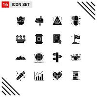 Mobile Interface Solid Glyph Set of 16 Pictograms of growth medications postoffice medical pills capsule Editable Vector Design Elements