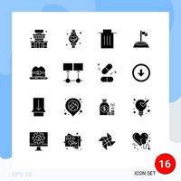 16 Universal Solid Glyphs Set for Web and Mobile Applications canada cap interface sport flag Editable Vector Design Elements