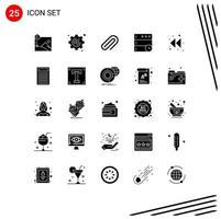 25 Thematic Vector Solid Glyphs and Editable Symbols of book left metal arrow server Editable Vector Design Elements