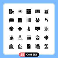 Set of 25 Commercial Solid Glyphs pack for house electric furniture computer code Editable Vector Design Elements