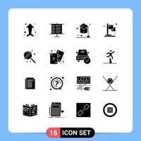 Set of 16 Commercial Solid Glyphs pack for sugar candy degree goal achievement Editable Vector Design Elements