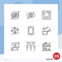 Modern Set of 9 Outlines Pictograph of phone cell hamburger power energy Editable Vector Design Elements