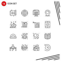 16 Universal Outlines Set for Web and Mobile Applications tea ecommerce education map web Editable Vector Design Elements