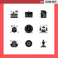 9 Universal Solid Glyphs Set for Web and Mobile Applications clock direction badge development coding Editable Vector Design Elements