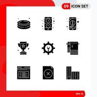 User Interface Pack of 9 Basic Solid Glyphs of setting success information star award Editable Vector Design Elements