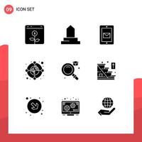 Modern Set of 9 Solid Glyphs Pictograph of education market mosque increase support Editable Vector Design Elements