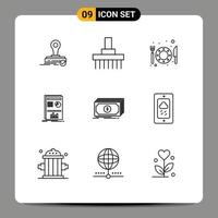 9 iconos creativos signos y símbolos modernos de dólar éxito tractor gráfico presentación elementos de diseño vectorial editables vector