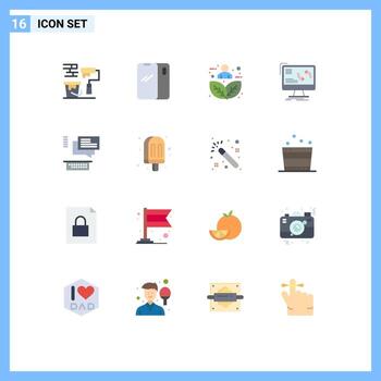 conjunto de colores planos de interfaz móvil de 16 pictogramas de sincronización de datos naturaleza de sincronización de iphone paquete editable de elementos de diseño de vectores creativos