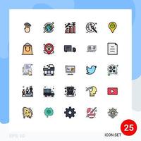 25 User Interface Filled line Flat Color Pack of modern Signs and Symbols of map hobby business hobbies color Editable Vector Design Elements