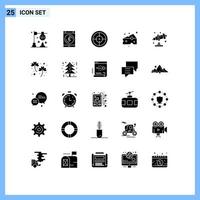 Mobile Interface Solid Glyph Set of 25 Pictograms of astronomy food army cheeses target Editable Vector Design Elements