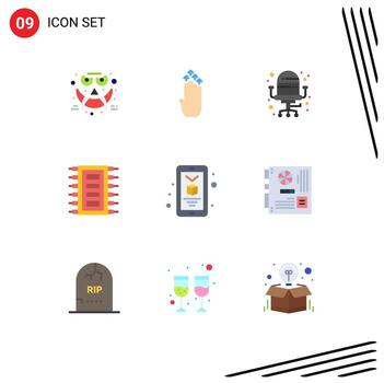 conjunto moderno de 9 colores planos pictograma de computadora móvil hasta elementos de diseño vectorial editables de tecnología de chip vector