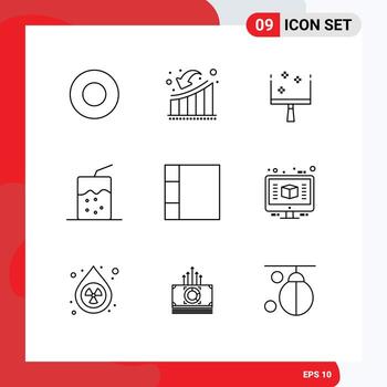 Group of 9 Modern Outlines Set for computer layout broom grid drink Editable Vector Design Elements