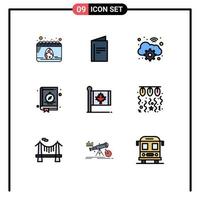 conjunto de 9 iconos de interfaz de usuario modernos símbolos signos para acampar en otoño ubicación en la nube brújula elementos de diseño vectorial editables vector