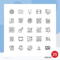 Modern Set of 25 Lines Pictograph of device computer instrument scene film Editable Vector Design Elements