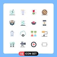 Pack of 16 Modern Flat Colors Signs and Symbols for Web Print Media such as pie cake wine baking romance Editable Pack of Creative Vector Design Elements