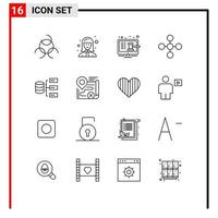 Group of 16 Outlines Signs and Symbols for servers share auction network central Editable Vector Design Elements