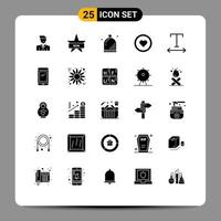 Mobile Interface Solid Glyph Set of 25 Pictograms of user like win interface holiday Editable Vector Design Elements