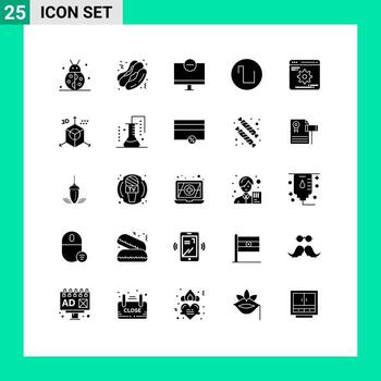 Editable Vector Line Pack of 25 Simple Solid Glyphs of development wave computers square monitor Editable Vector Design Elements