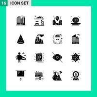 Set of 16 Modern UI Icons Symbols Signs for food soap map shower bath Editable Vector Design Elements