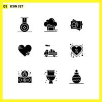 Modern Set of 9 Solid Glyphs and symbols such as shipping favorite egg like heart Editable Vector Design Elements