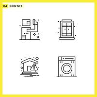 Mobile Interface Line Set of 4 Pictograms of assassin notification killer window washing Editable Vector Design Elements