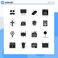 Solid Glyph Pack of 16 Universal Symbols of christian user back to school interface coding Editable Vector Design Elements