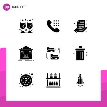 9 signos de glifos sólidos universales símbolos de código de ahorro bancario codificación segura elementos de diseño vectorial editables vector